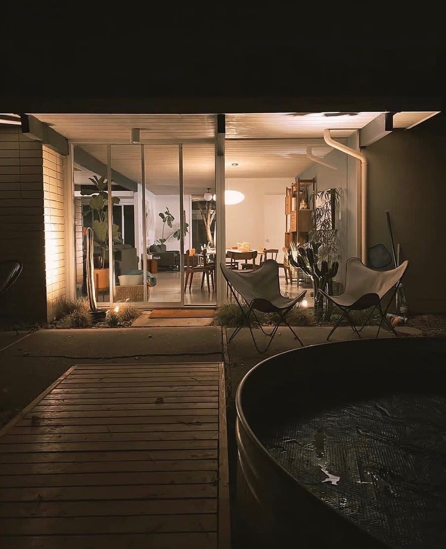 Dipping your feel in the water at night on a warm summer evening
