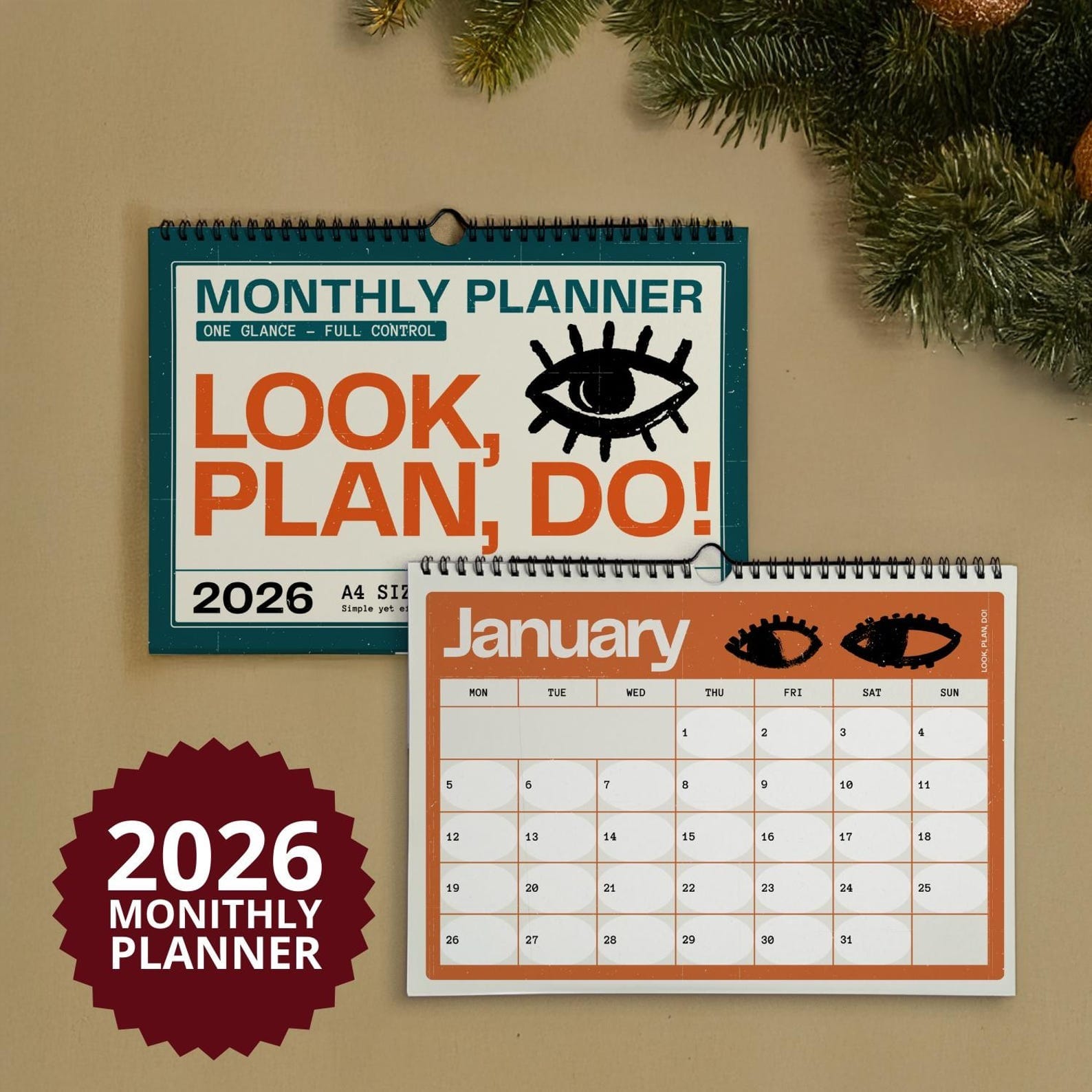 2026 Monthly Planner | Retro Wall Calendar | A4 | Look, Plan, Do!