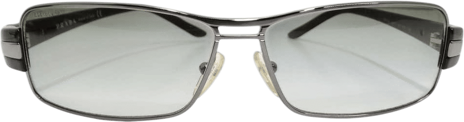 Prada 1990s Silver Tone Green Rectangular Sunglasses