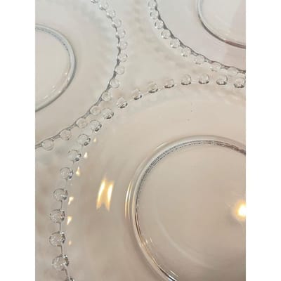 Vintage Clear Glass Beaded Rim Dinner Plates