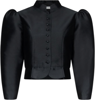 Amoako Black Satin Puff Sleeve Jacket
