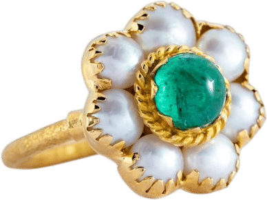 Candy Emerald Pearl Gold Ring (Emma Chapman Jewels)