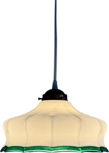 Art Deco Style Pendant Lamp / Vintage White & Green Glass Ceiling Light / Antique Lighting / Italy / 1960s - Etsy