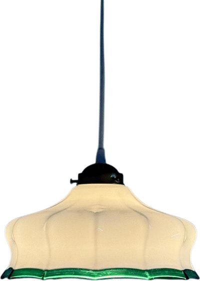 Art Deco Style White & Green Glass Pendant Lamp