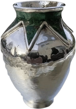 Emilia Castillo Malachite Inlaid Hammered Silver Plated Vase