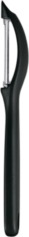 Victorinox 7.6075 8 5/16" Black Straight Vegetable Peeler with Serrated High Carbon Stainless Steel Blade