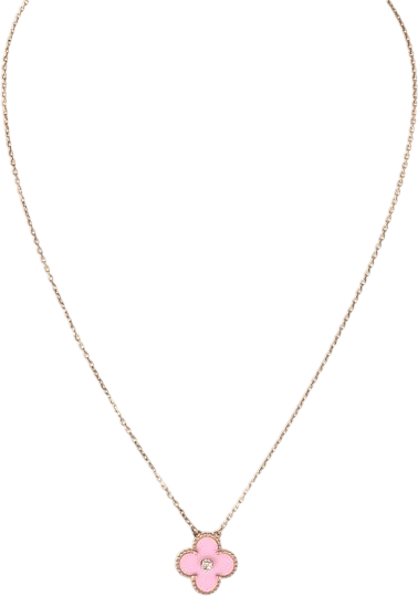 Van Cleef & Arpels 2015 Holiday Vintage Alhambra Pendant Necklace Light Pink Porcelain & Diamonds