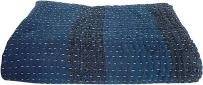 Indigo Blue Vintage Kantha Throw Blanket