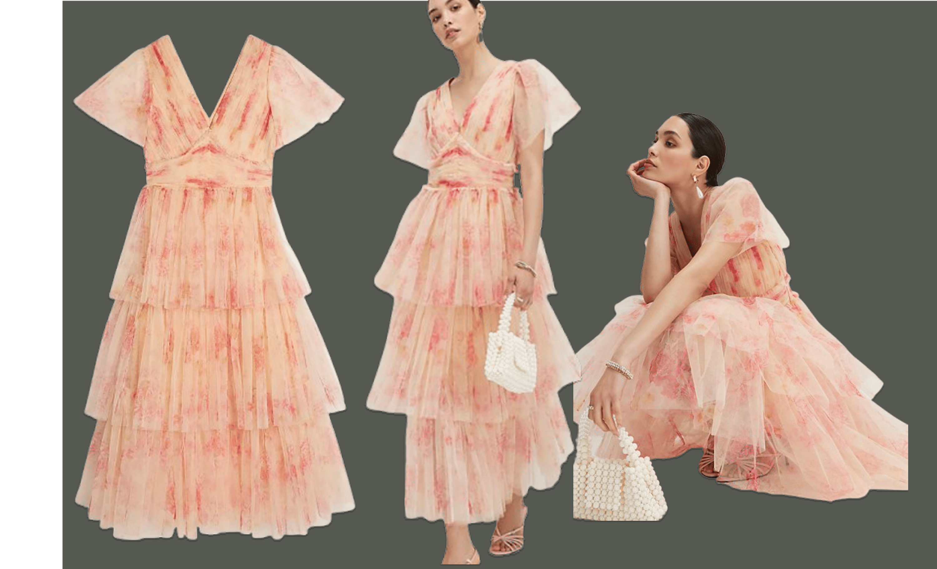 Beige Tulle Midi Dress