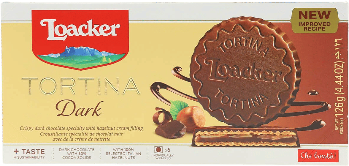 Loacker Wafers Tortina, Dark Chocolate