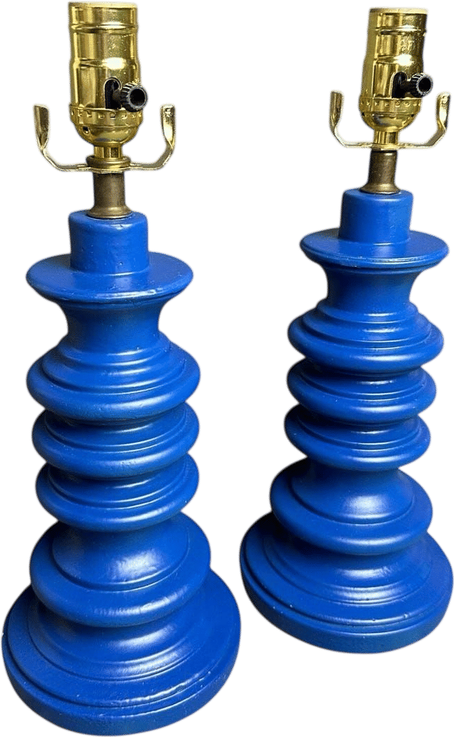 Vintage Pair 60s MCM Lamps 15” Cobalt Blue Ceramic