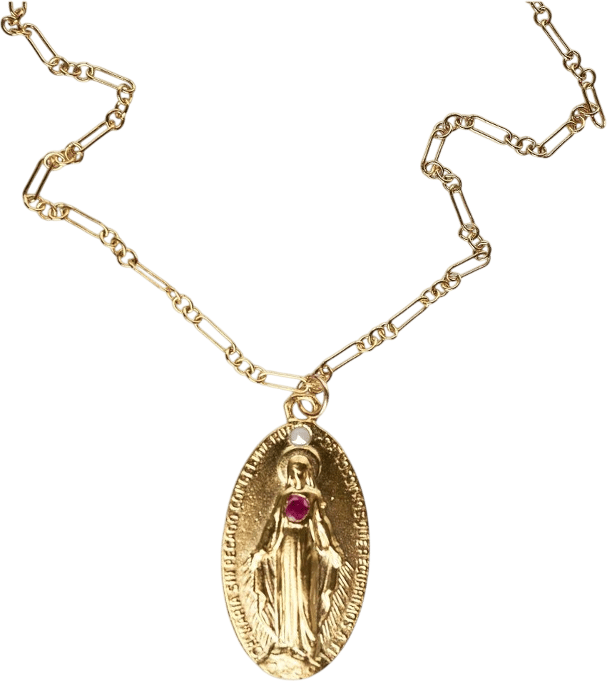 Opal Miraculous Medal Necklace Ruby Oval Pendant