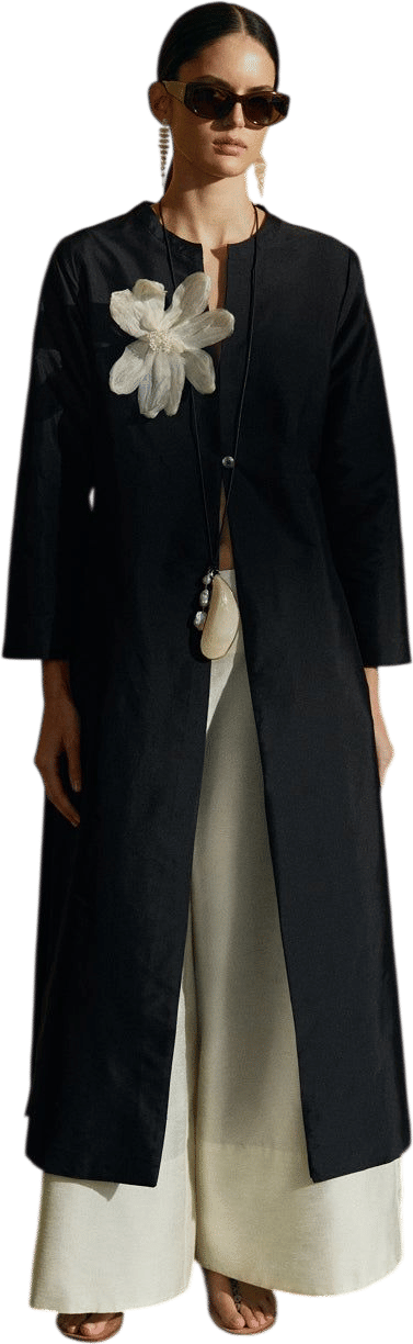 Techno Taffeta Collarless Coat Black