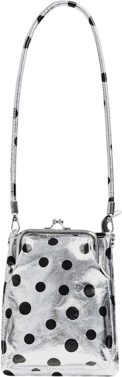 Silver Polka Dot Kiss-Lock Crossbody Bag