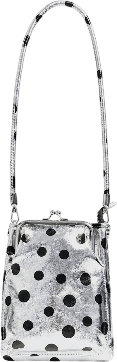 Silver Polka Dot Kiss-Lock Crossbody Bag