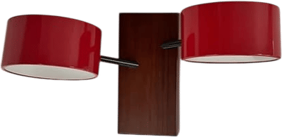 Mid-Century Double Sconce with Red Shades
