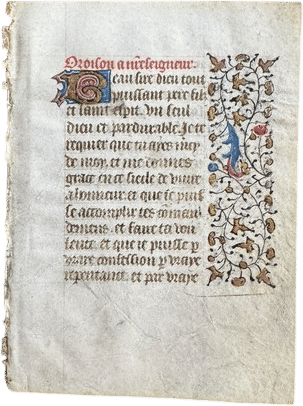 15th Century Medieval Illuminated Manuscript Leaf