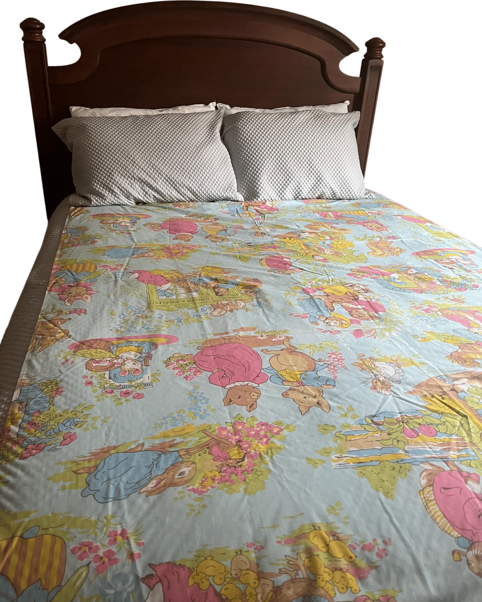 Vintage 1970s Beatrix Potter Twin Bed Set Fitted Sheet Flat Sheet Pillowcase