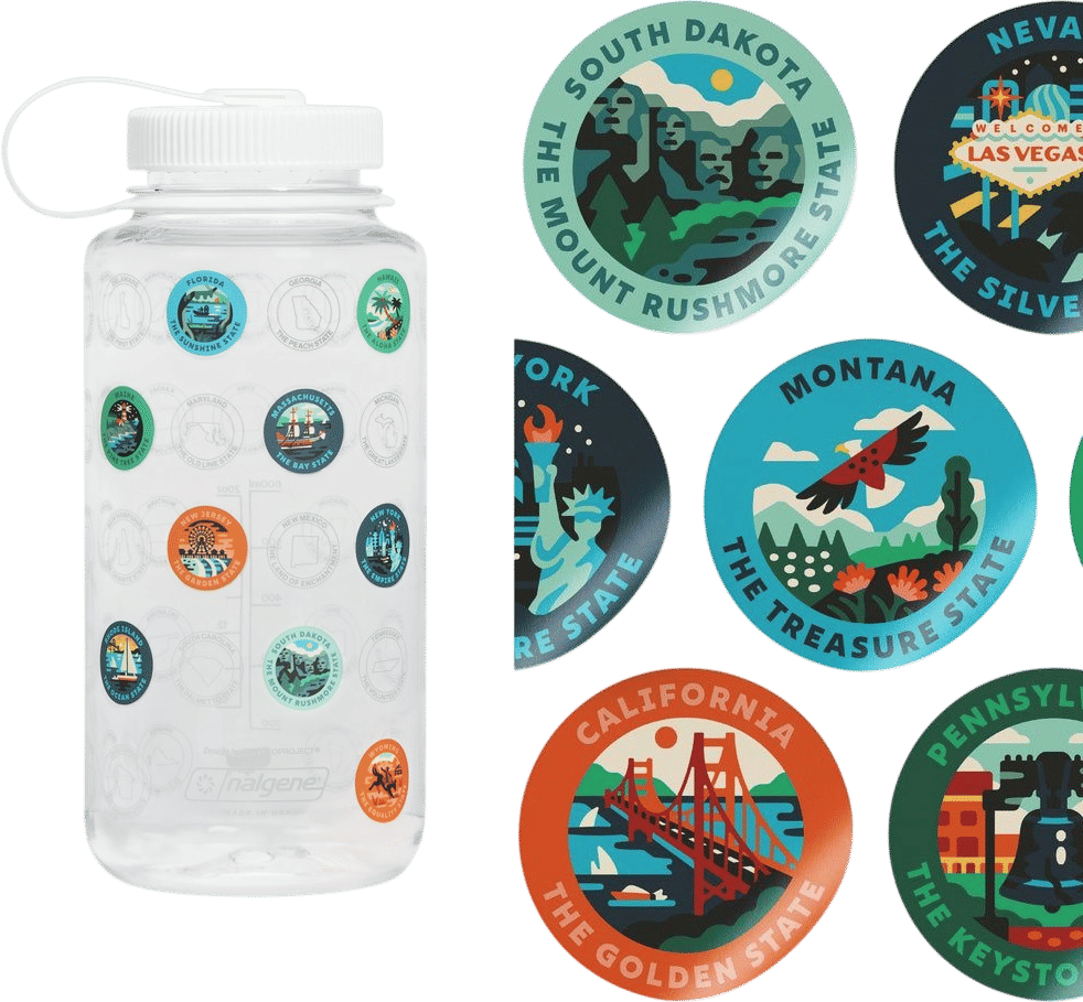 The Geoproject Fifty States Sticker Bottle