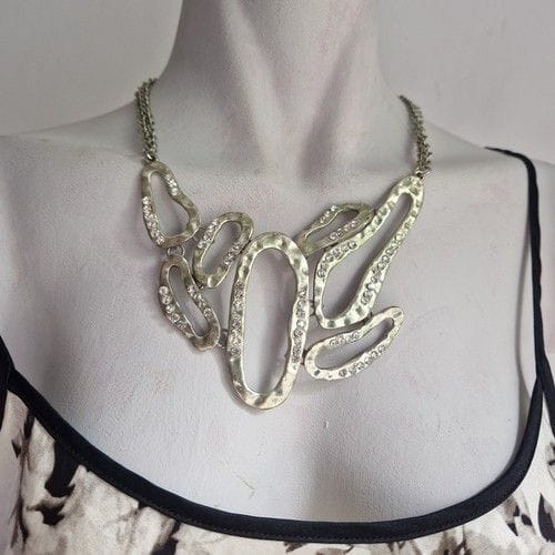 Hammered Silver Metal Statement Boho Choker Necklace