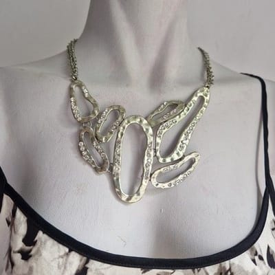 Hammered Silver Metal Statement Boho Choker Necklace