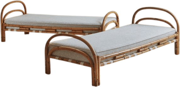 Italian Bamboo Daybed With Gray Woven Boucle Cushion, 1970s