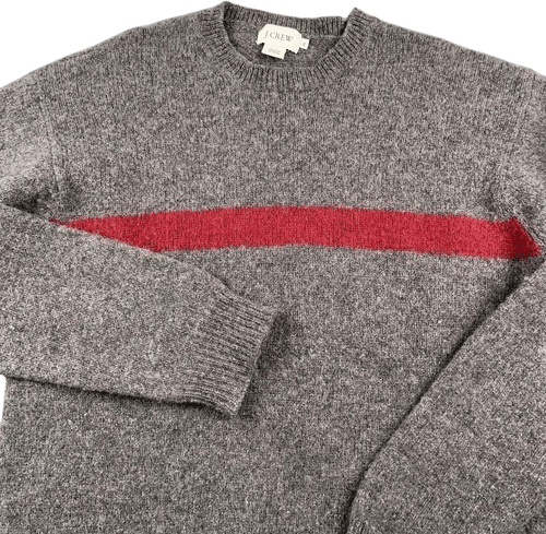 VTG J Crew Sweater Mens XL Gray Red Stripe 100% Wool Crewneck Pullover Knit Warm