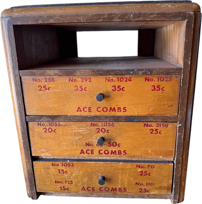 Vintage 1930s-1940s ACE Combs Wooden Display Cabinet