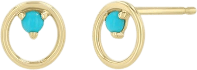 14k Prong Turquoise Circle Stud Earrings