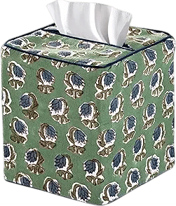 Basil Green Block Print Tissue Box Cover