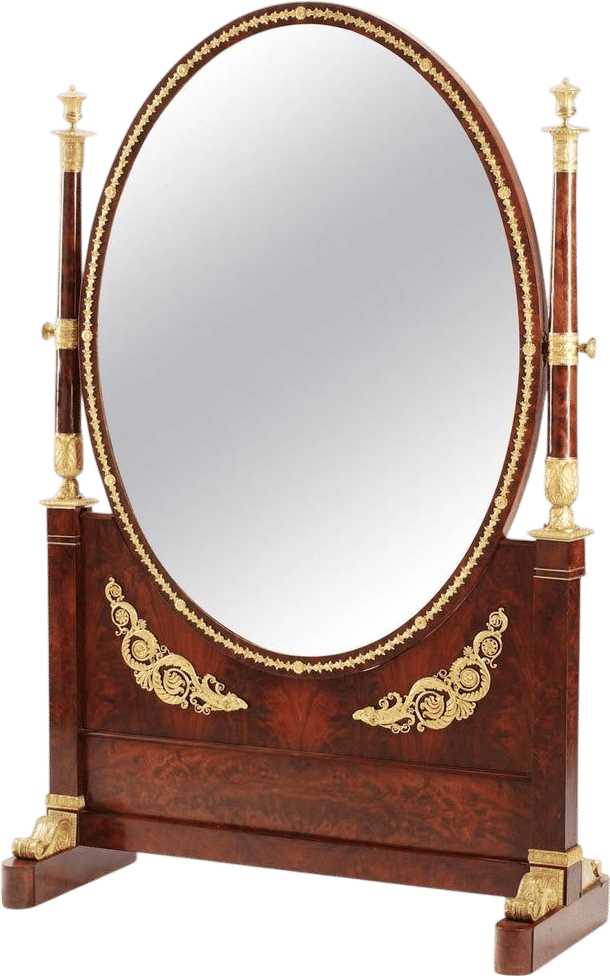 French Napoleon III Empire Mahogany and Ormolu Mounted Cheval Mirror