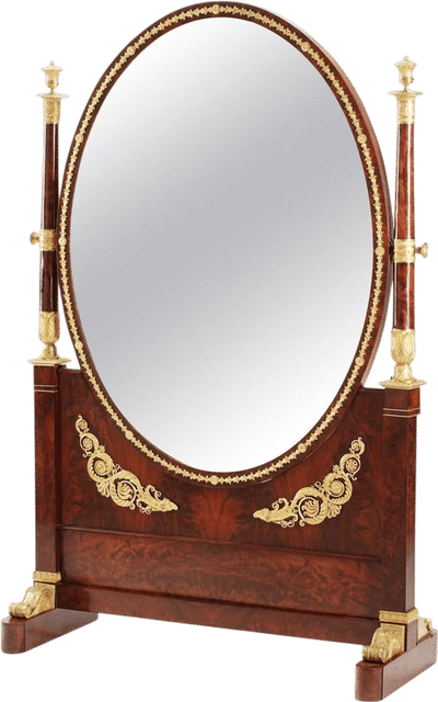 French Napoleon III Empire Mahogany and Ormolu Mounted Cheval Mirror
