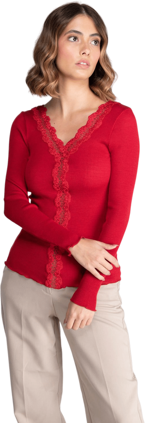 Oscalito Long-Sleeved Wool and Silk Shirt with Embroidered Tulle Lace