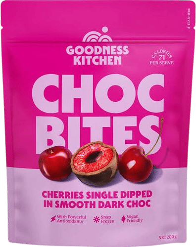 Frozen cherries covered in dark chocolate