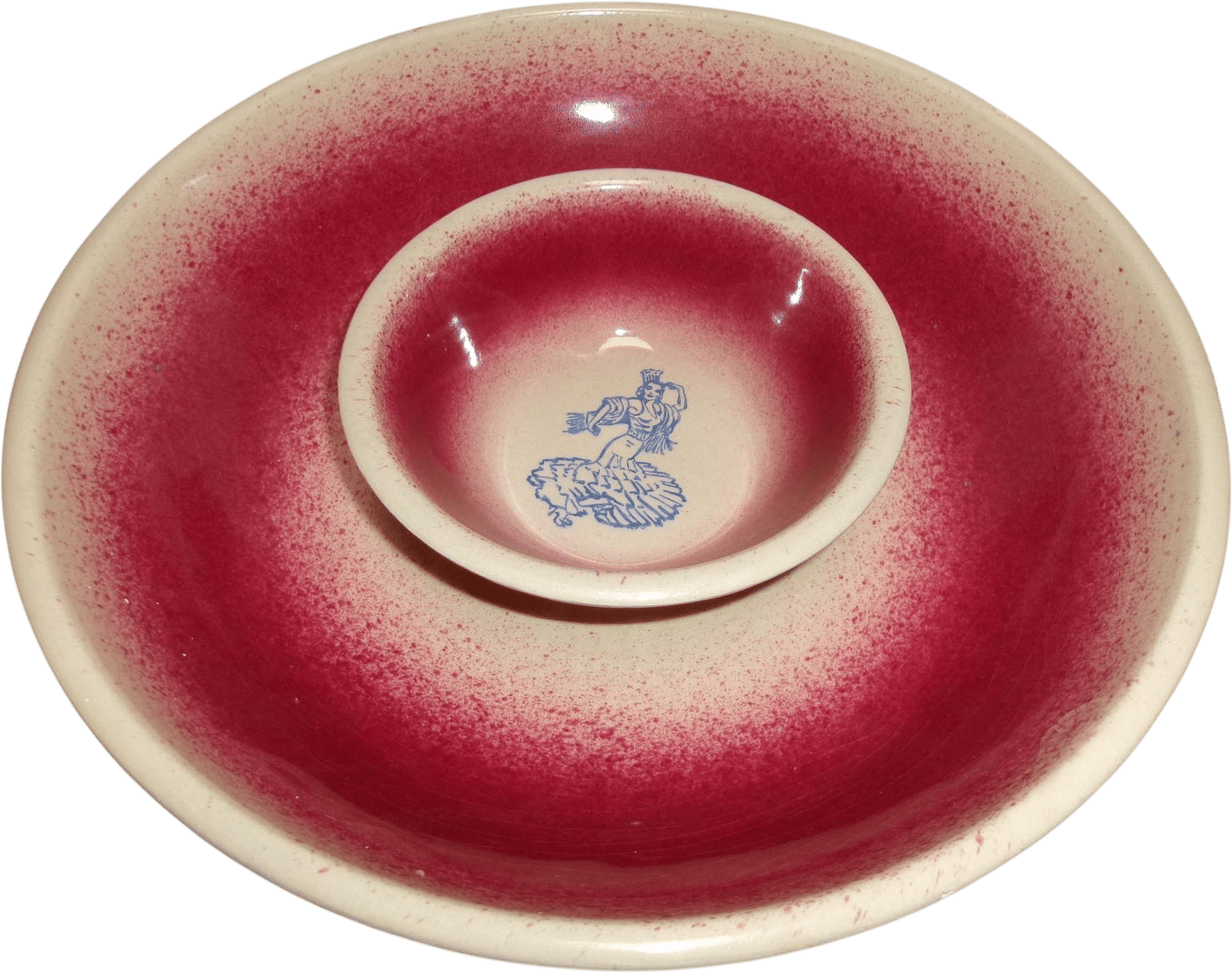 Vintage Aut-Tex pottery Chip and dip Bowl/USA Mexican senorita