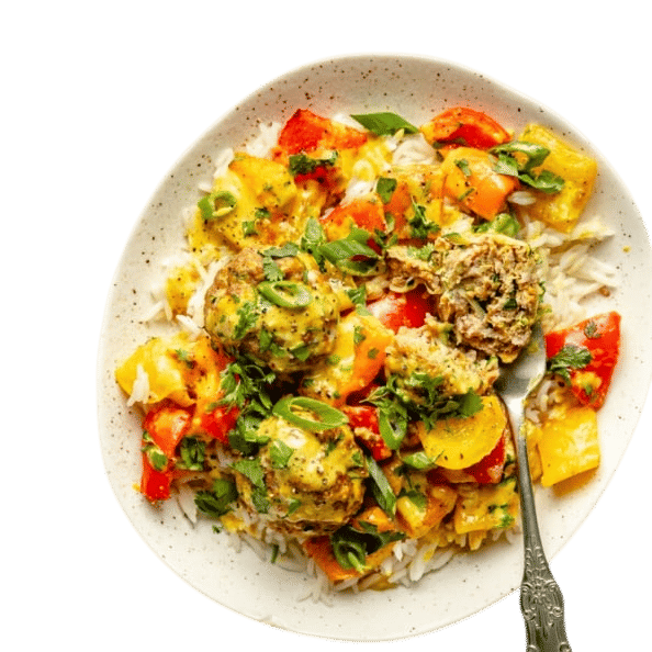 Sheet Pan Zucchini Chicken Meatballs (with coconut curry sauce)