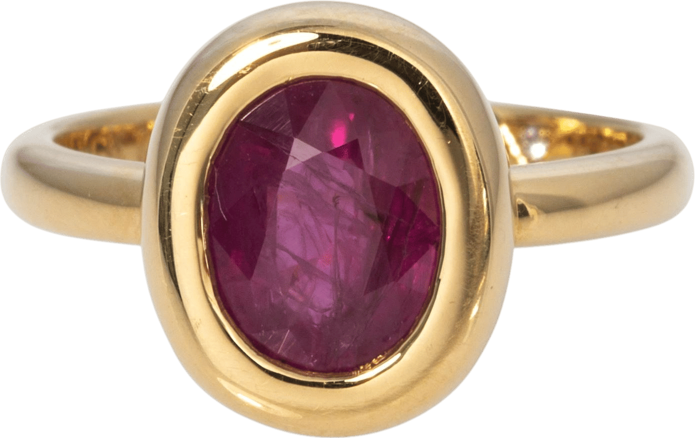 2.35ct Oval Ruby Bezel Set 18K Yellow Gold Ring