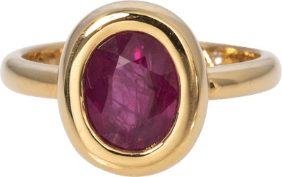2.35ct Oval Ruby Bezel Set 18K Yellow Gold Ring
