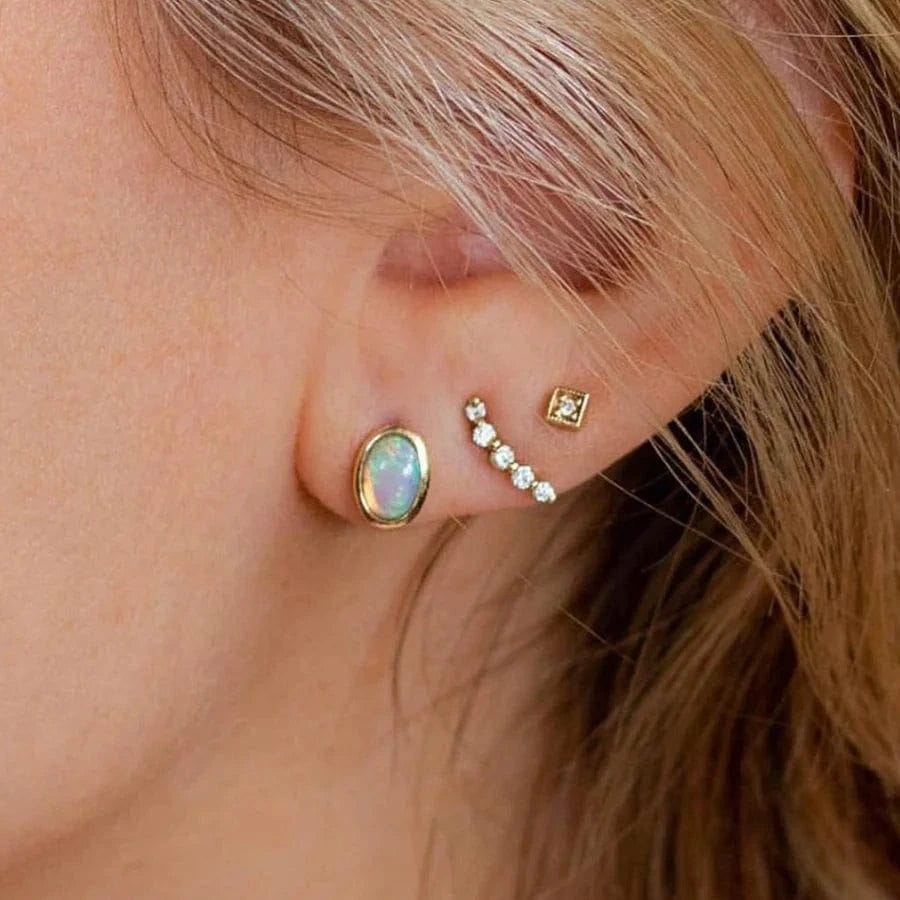 Australian Opal Bezel Set Opal Studs