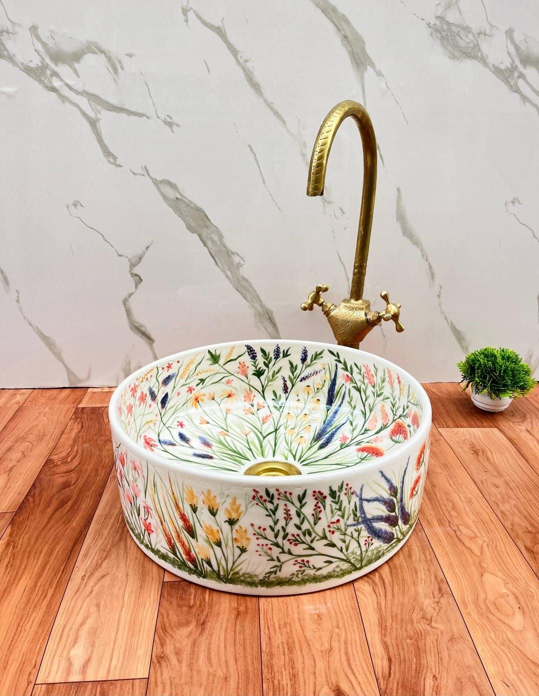 Hand Painted Wildflower Meadow Ceramic Sink