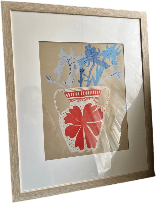 Folk Art Vase with Flowers Colored Pencil Drawing