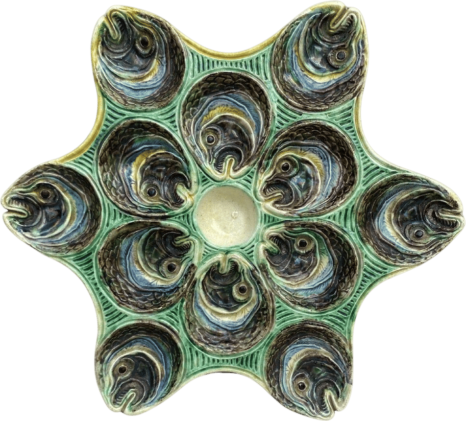 19th Century Majolica Palissy Fish Heads Oyster Plate