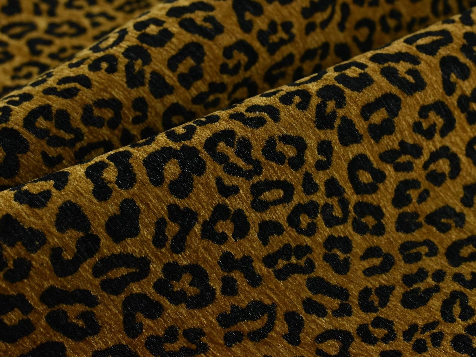 Modern Leopard Chenille Upholstery Fabric (Black Gold)