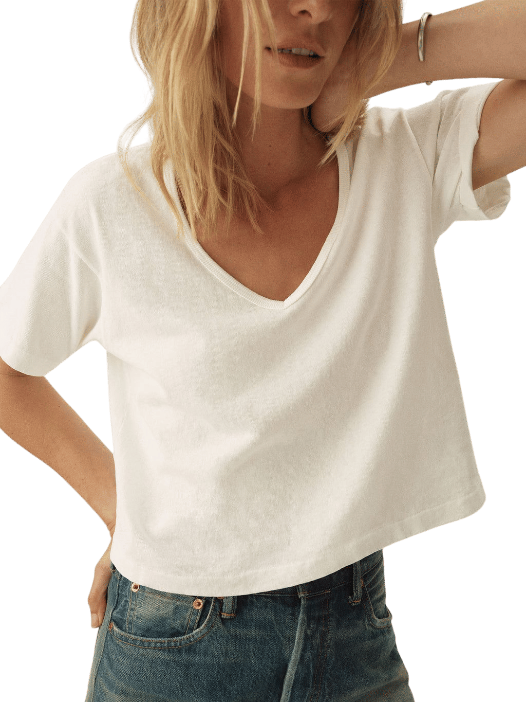 Buck Mason White Toughknit Crop V-Neck Tee