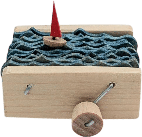 cartoon monster's wooden sailboat automaton
