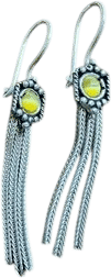 Antique Sterling Silver Tassel Drop Earrings with Yellow Stones