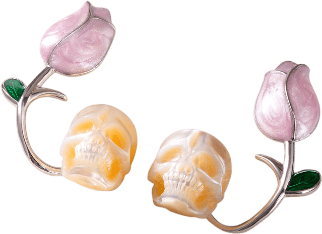 Belle Juri Tulip Pearl Skull Stud Earrings