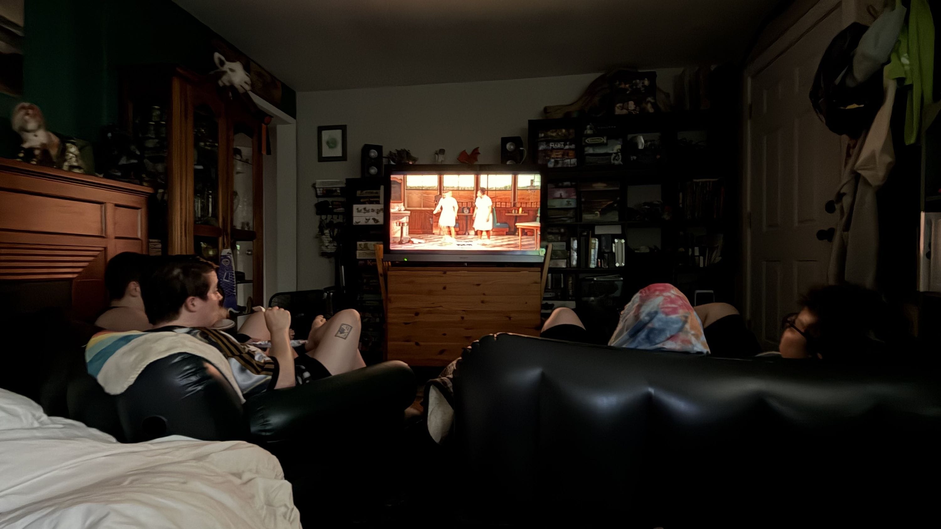 Friends movie night, brought to you by inflatable couches