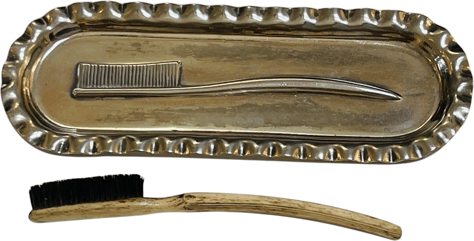 Victorian Silverplated Toothbrush Tray and Brush Set 