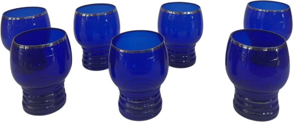 Hollywood Regency Cobalt Blue Cocktail Cups with Platinum Rim